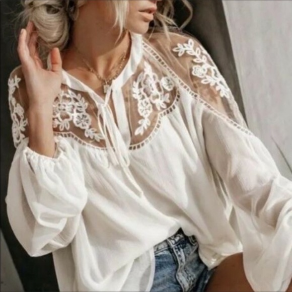 Londyn White Chiffon Lace Blouse - Picture 5 of 5